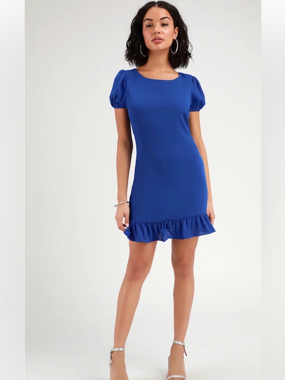 Bianca Cobalt Blue Short Sleeve Ruffled Dress-M